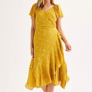 Nanette Lepore Dress Golden Mustard Asymmetrical Wrap Dress